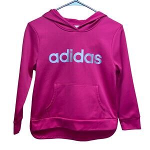 Adidas Pink & Silver Pull Over Hoodie Sweatshirt Girls Large 14